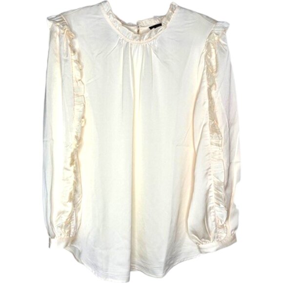 J. Crew Ruffle-Sleeve/Neck Blouse Satin Crepe - Ivory - XL - Picture 2 of 10